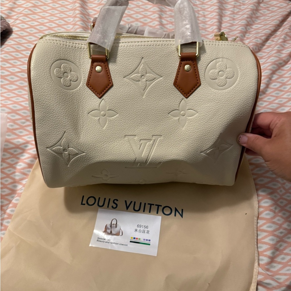 Cream and Tan Women's Bag